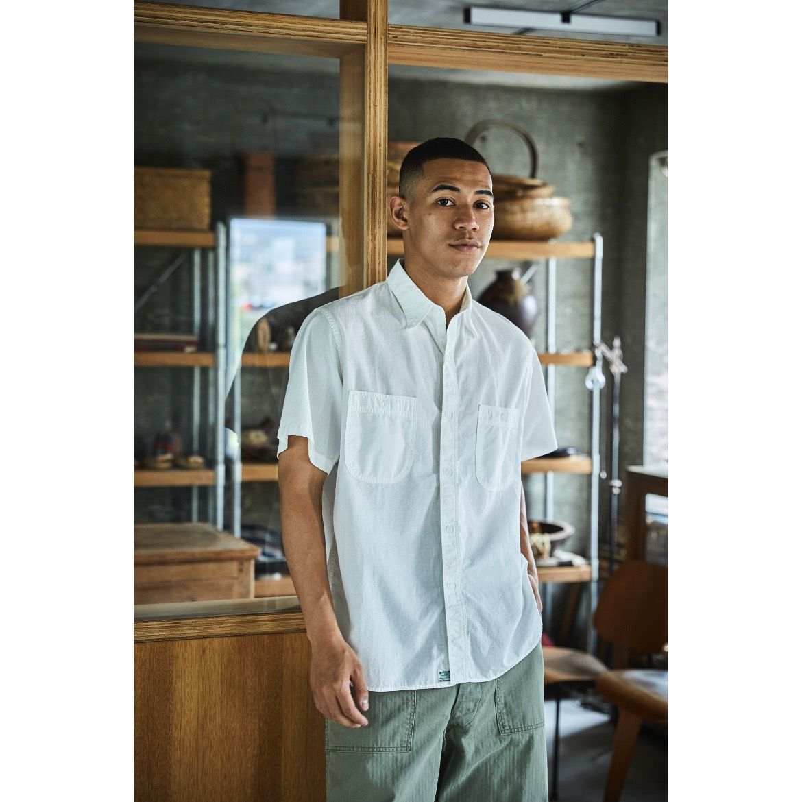 【残り一点】Short Sleeve White Chambray Work Shirt