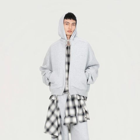 【残り一点】2in1 Zip Hoodie with Check Shirt