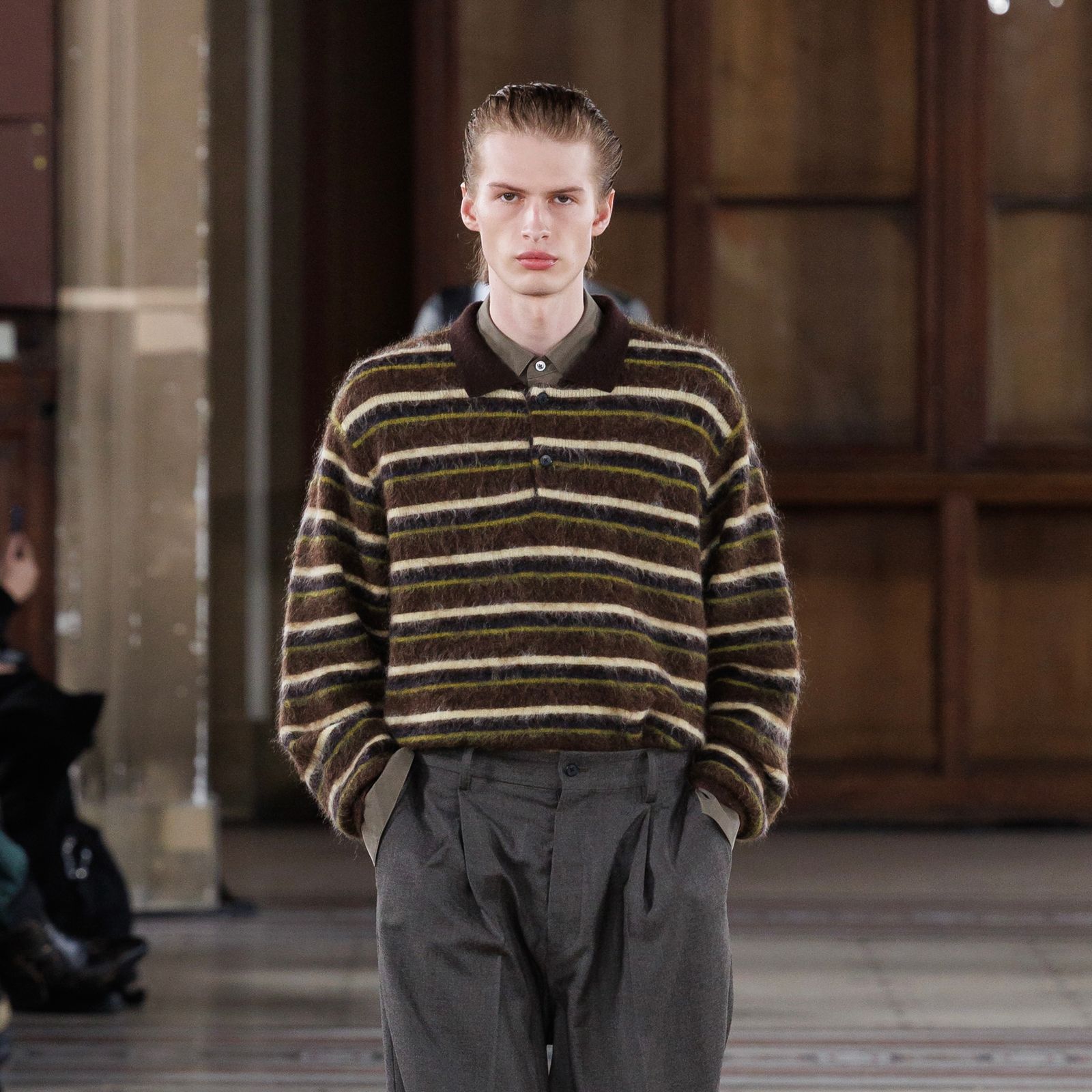 【残りわずか】Kid Mohair Ribbed Knit Polo LS