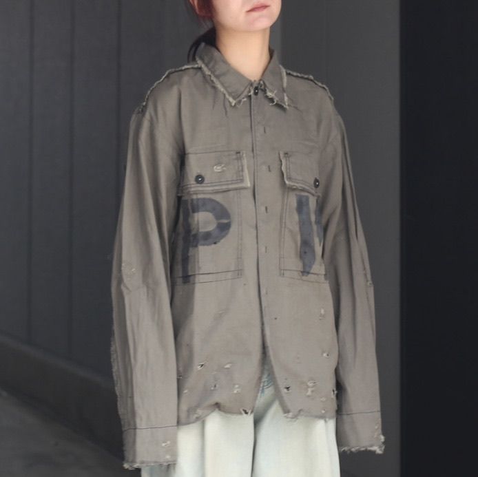 【残り一点】PW Slash Seam HBT Work Shirt With Damaged (FROM COAL MINE)