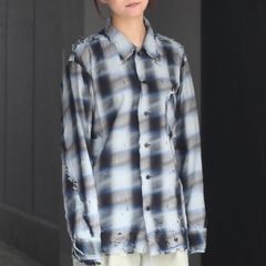 【残り一点】Slash Seam Ombre Check Shirt(DRUNK)