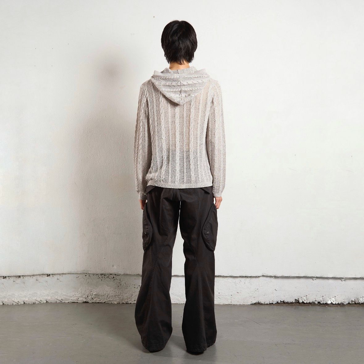 【残り一点】Semi Sheer Cable Knitted Button Up Hoodie