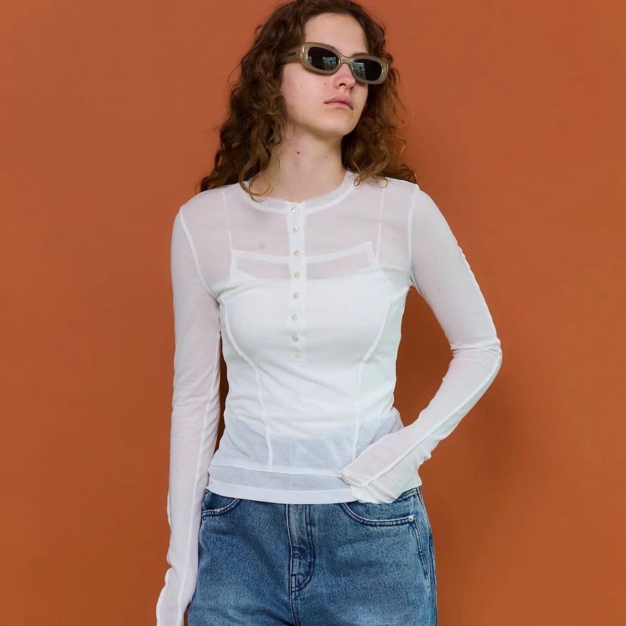 【残り一点】ヘンリーネックシアートップ