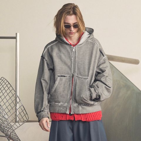 【残り一点】Over-Dye Embroidery Prime-Over Sweat Zip Hoodie