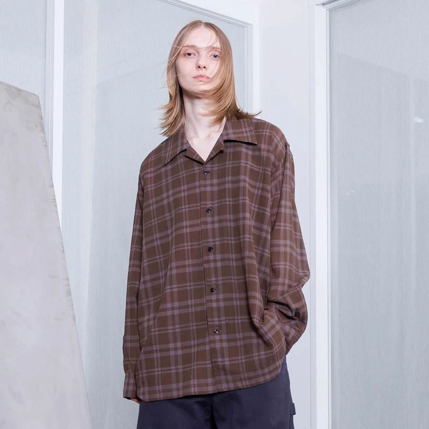 【残り一点】シアーコットンオープンカラーL/Sシャツ