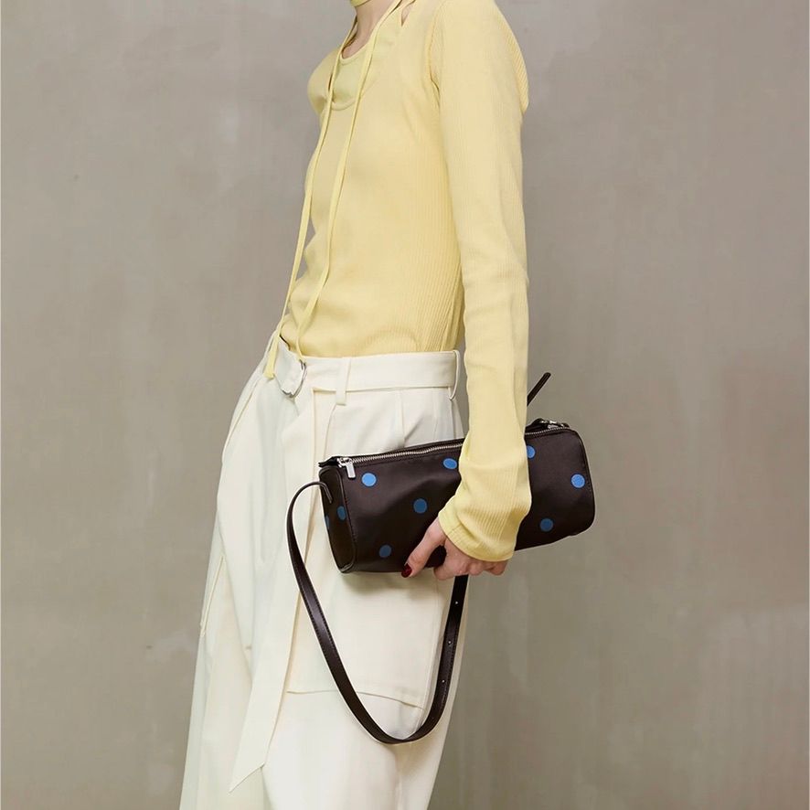 【残り一点】ドットナローダブルジップボストン