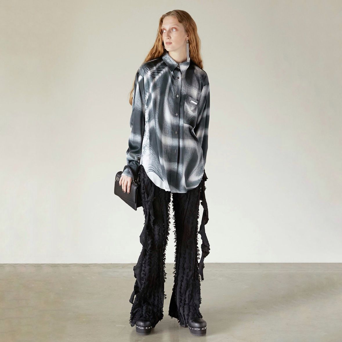 【残り一点】Ombre Check Lace Print Shirt