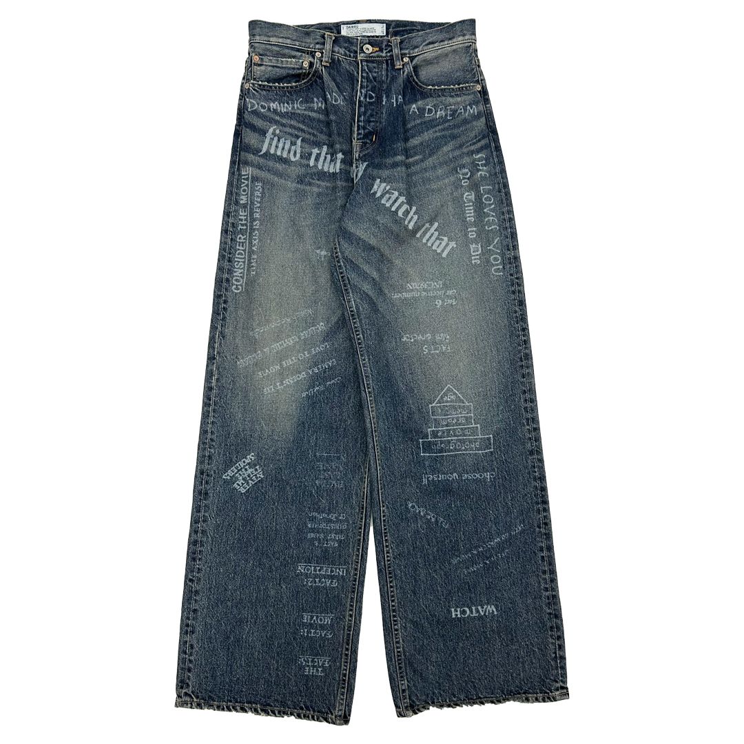 【残り一点】"TATTOO" Laser Printed Wide Denim Pants