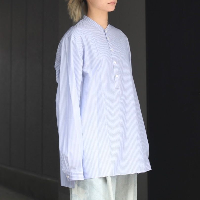 Aton GIZA STRIPE BAND COLLAR SHIRT 23SS dev.echoppes-web.clients