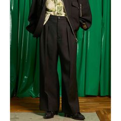 【残り一点】48/2 4Colors Chambray Wool 2tuck Wide Pants