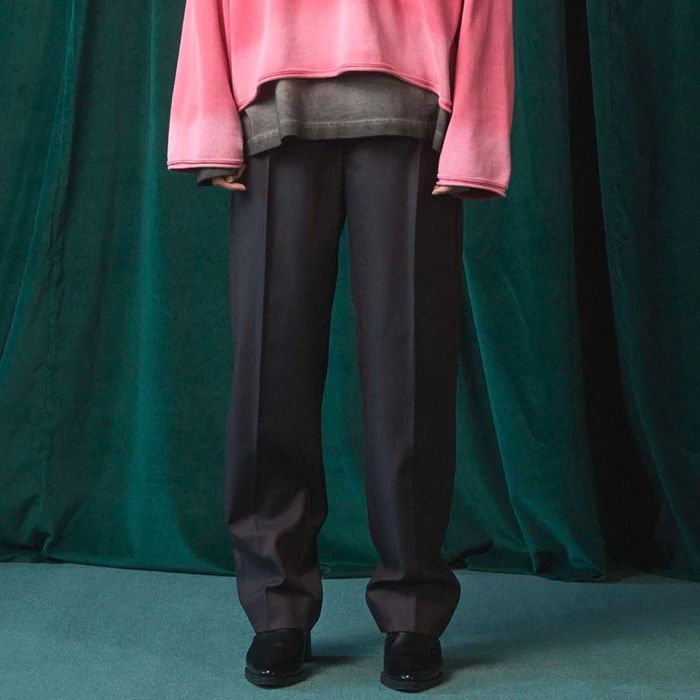 【残り一点】72/2 4Colors Chambray Wool 1tuck Straight Slacks