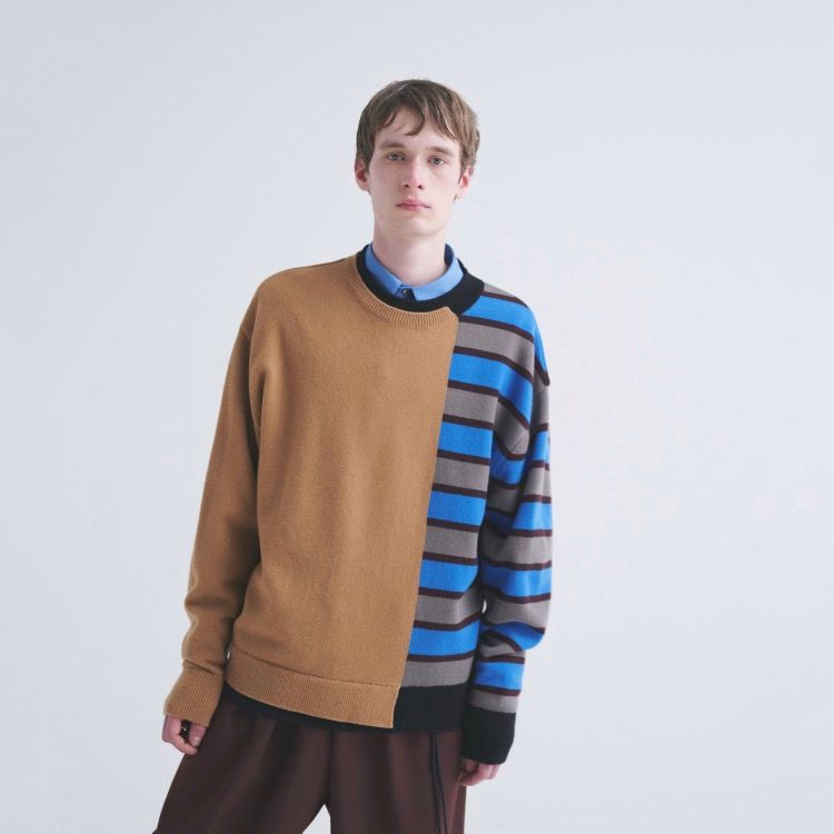 【残り一点】Asymmetrical Border Layered Rib Pullover Knit