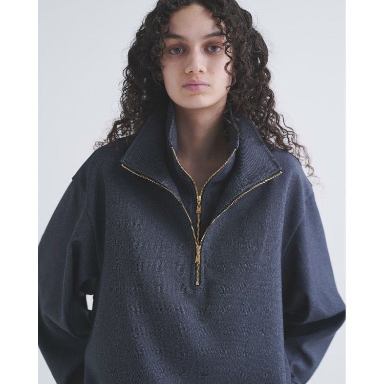 【残り一点】Faux Denim Layered Stand Collar Pullover