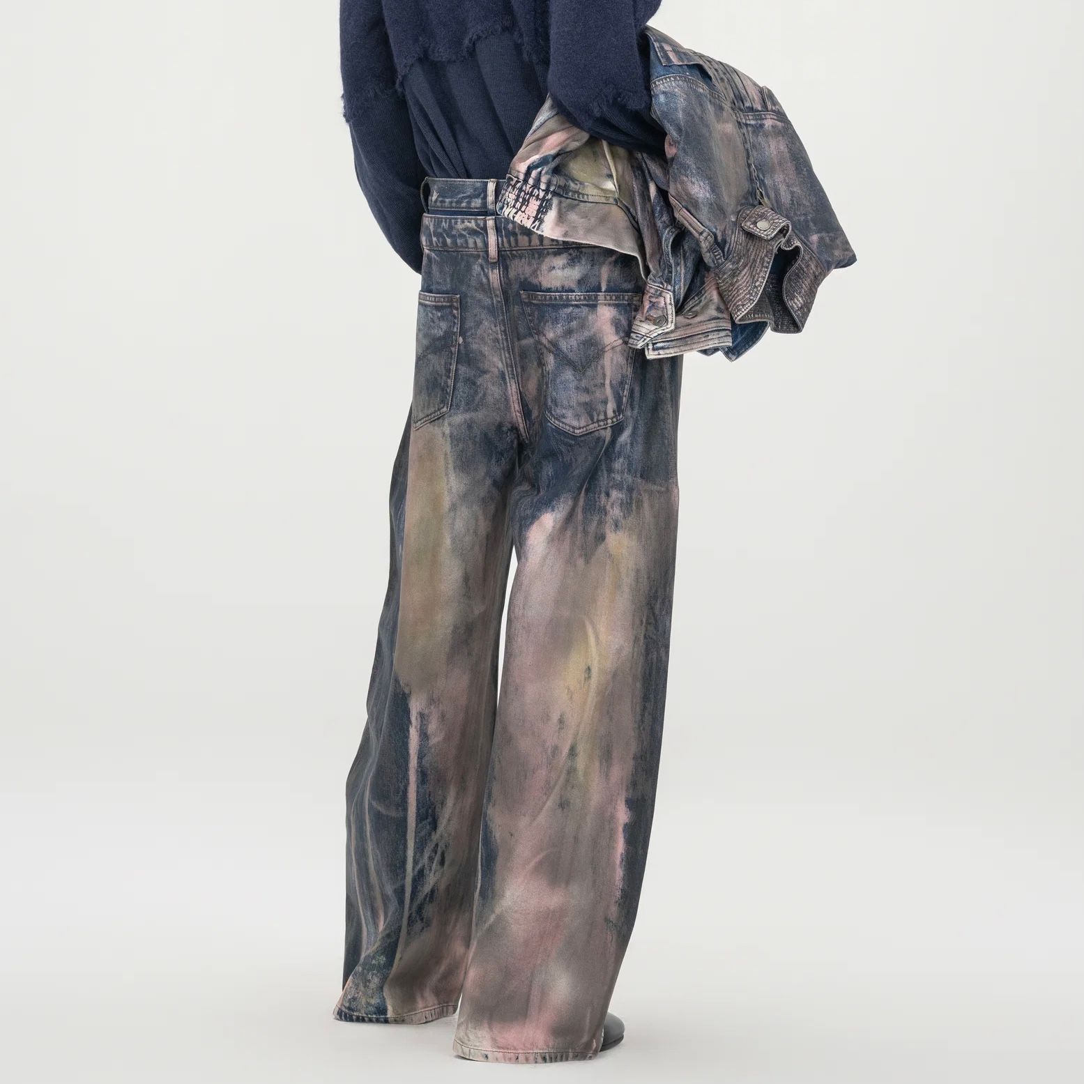 【残り一点】Brown Artistically Tie-Dyed Coated Denim Pants