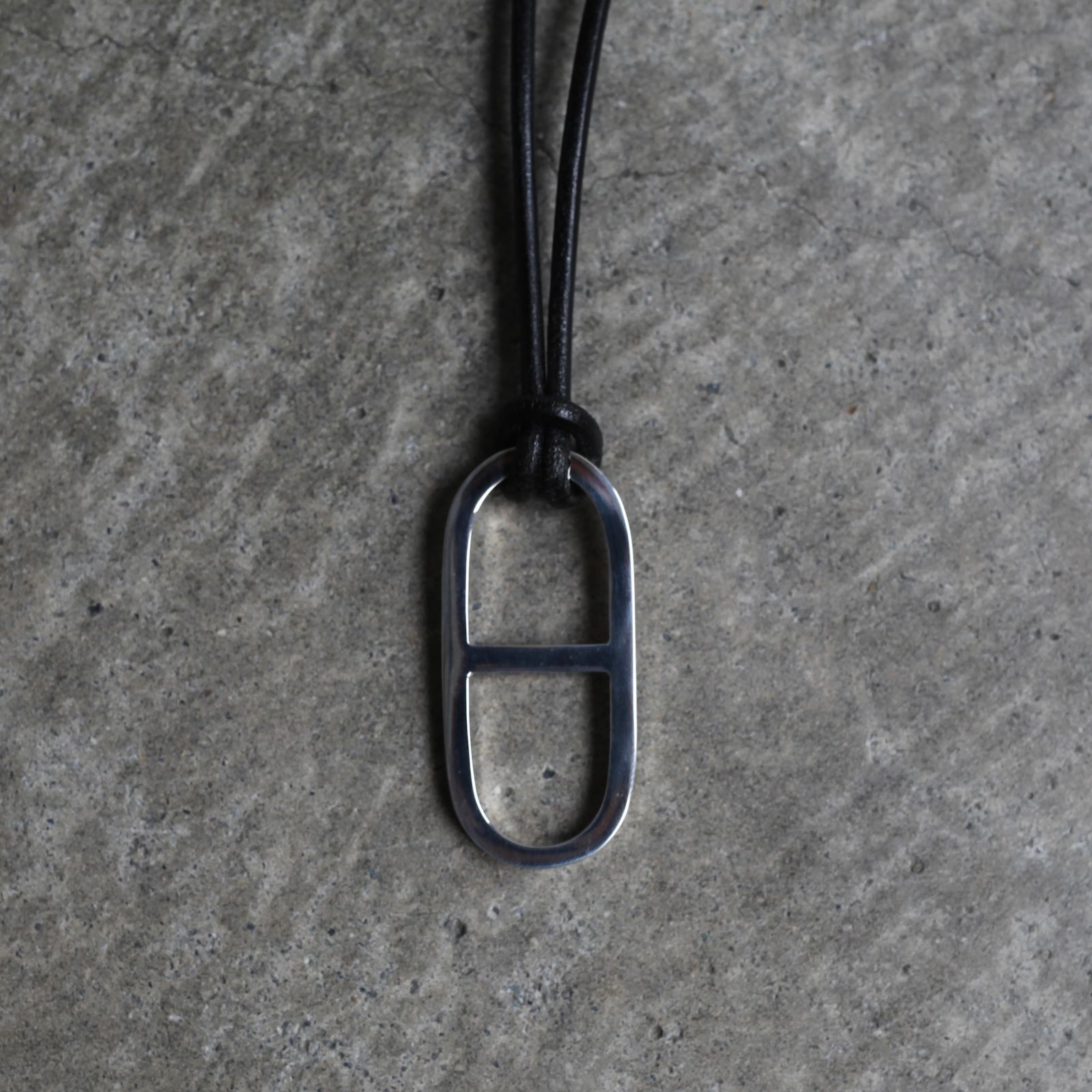 【残り一点】Anchor Leather Necklace Large(BLACK LEATHER×SILVER)