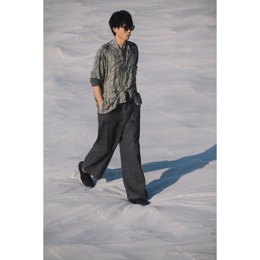 【残り一点】Leaf Pattern Printed Open Collar Shirt