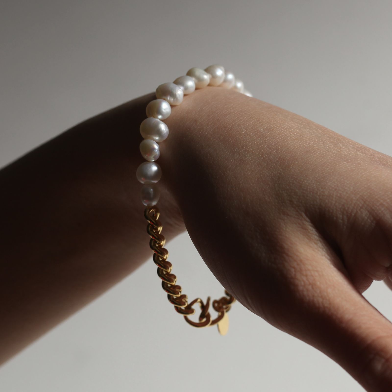 【お取り寄せ注文可能】Unisex Curb Chain Pearl Bracelet