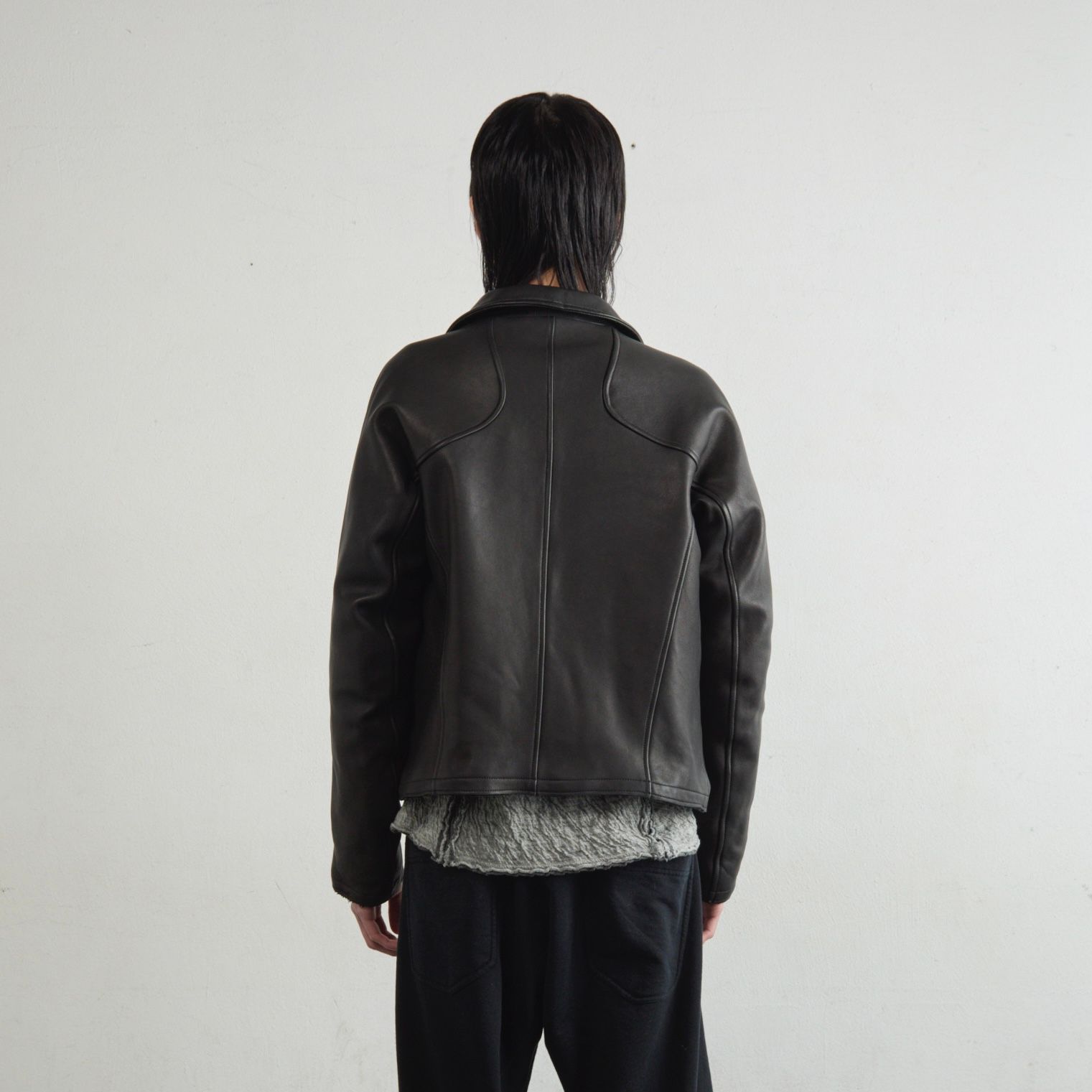 【残り一点】Leather Paneled Zip Up Jacket