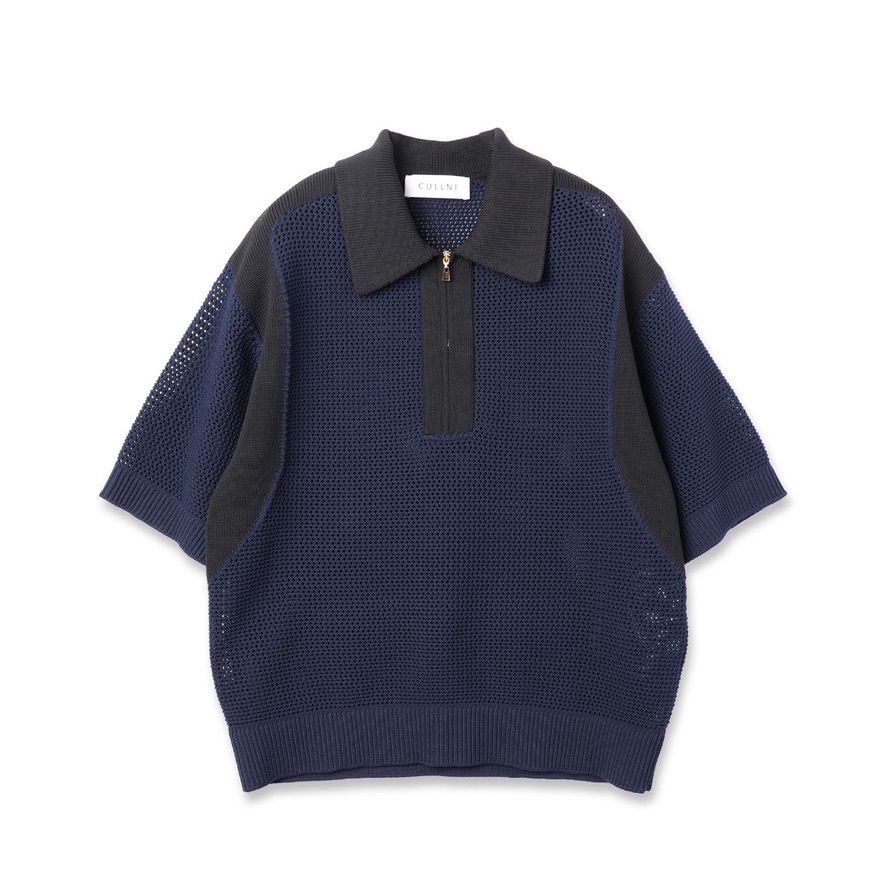 CULLNI - 【残り一点】Bi Color Mesh Knit Zip Up Polo Shirt ...