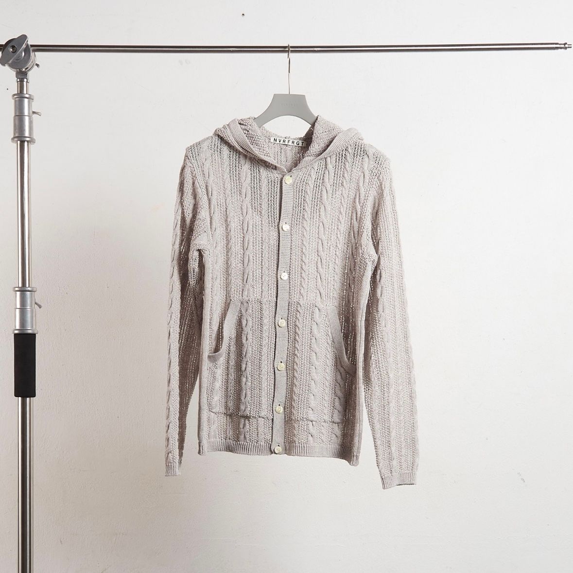【残り一点】Semi Sheer Cable Knitted Button Up Hoodie