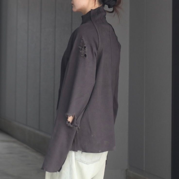 【残り一点】High Neck Cotton Logo Knit with Damaged(HIGH GAUGE RIB KNIT)