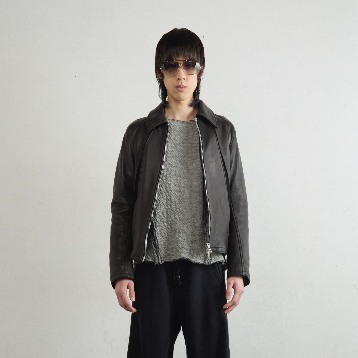 【残り一点】Leather Paneled Zip Up Jacket