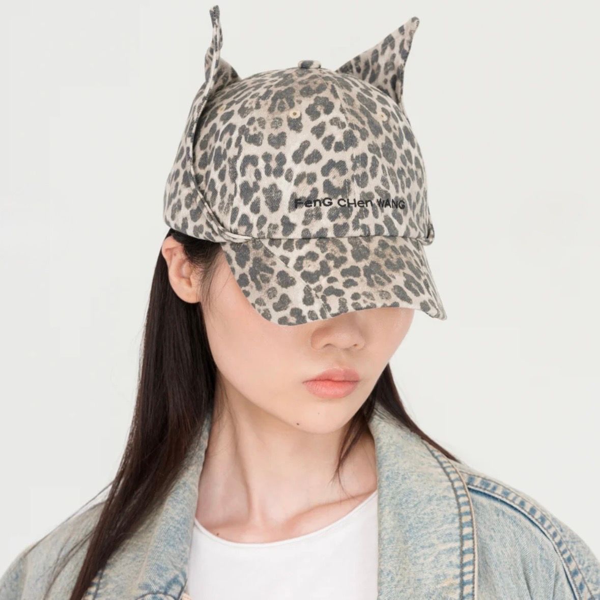 【残り一点】Leopard Washed Denim Cat Earflap Baseball Cap