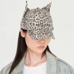 【残り一点】Leopard Washed Denim Cat Earflap Baseball Cap
