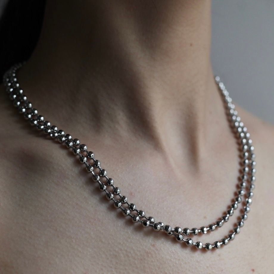 【残り一点】Cutting Ball Long Necklace & Bracelet(SILVER)