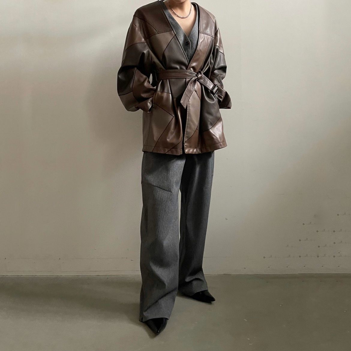 【残り一点】Patchwork Fake Leather Jacket