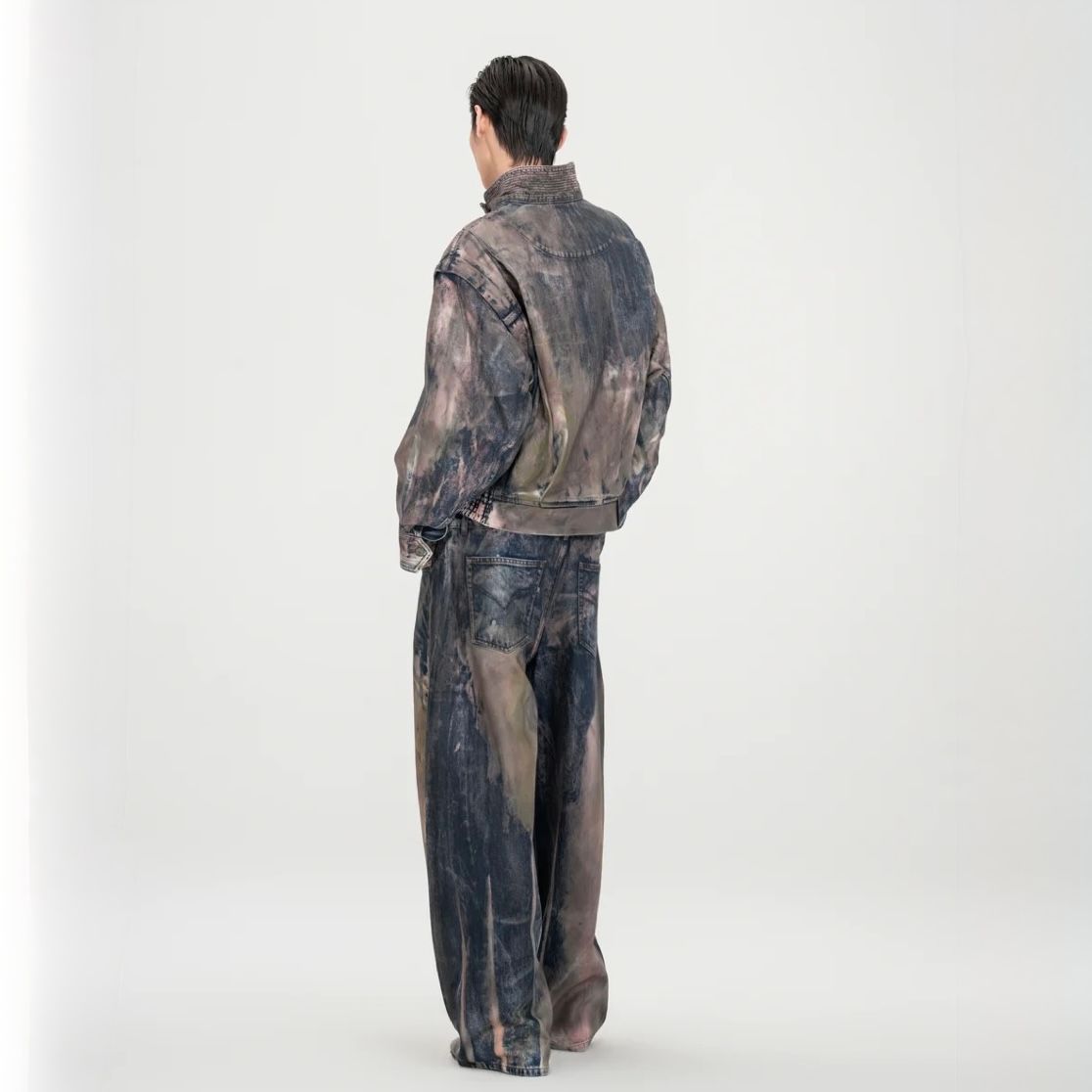 【残り一点】Brown Artistically Tie-Dyed Coated Denim SC Jacket