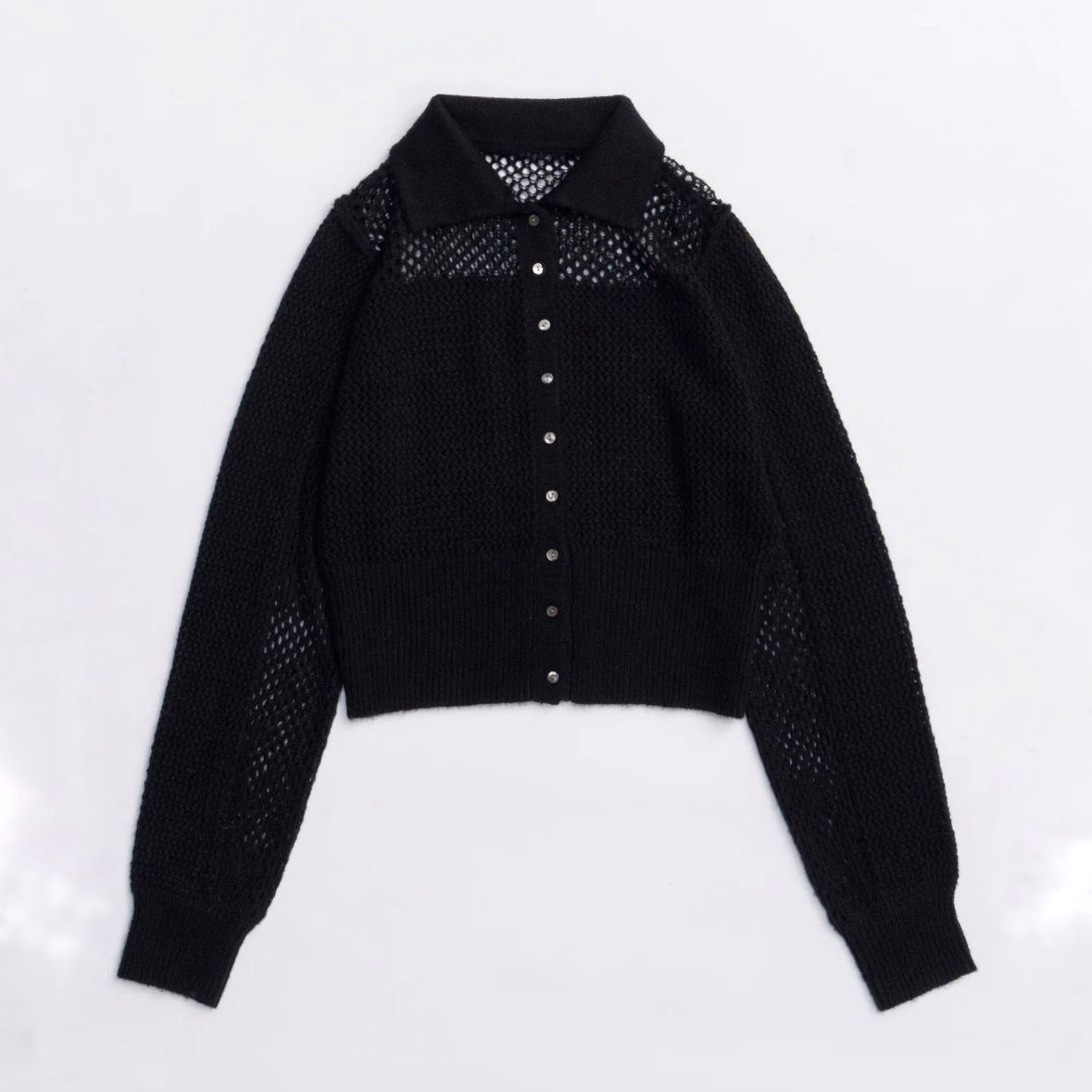【残り一点】Tulle Shirt Layered Polo Knit Cardigan