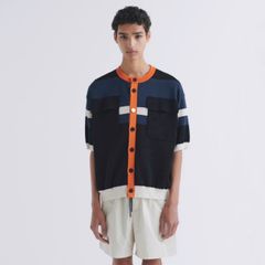 【残り一点】Collarless Buttoned Short Sleeve Knit Jacket