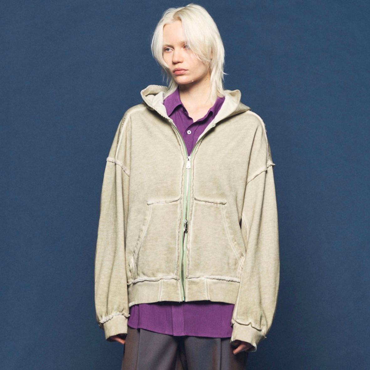 【残り一点】Over-Dye Embroidery Prime-Over Sweat Zip Hoodie