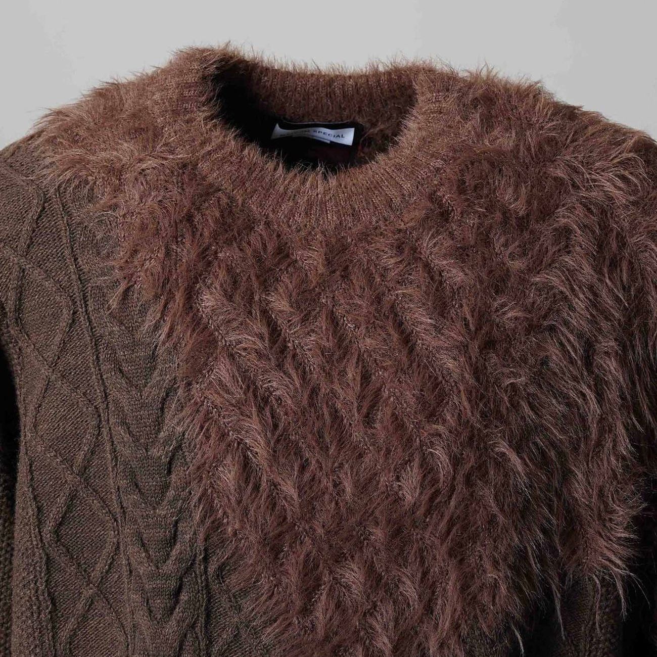 【残り一点】Cable Shaggy Mix Prime Over Crew Neck Knit Pull Over