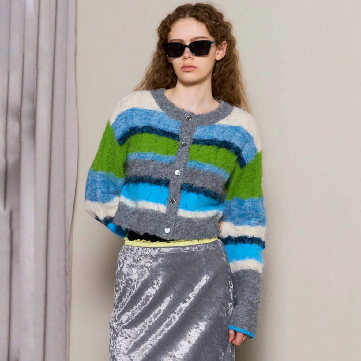 【残り一点】2way Neck Multi Border Knit Tops