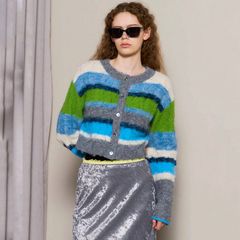 【残り一点】2way Neck Multi Border Knit Tops
