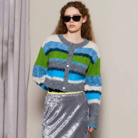 【残り一点】2way Neck Multi Border Knit Tops