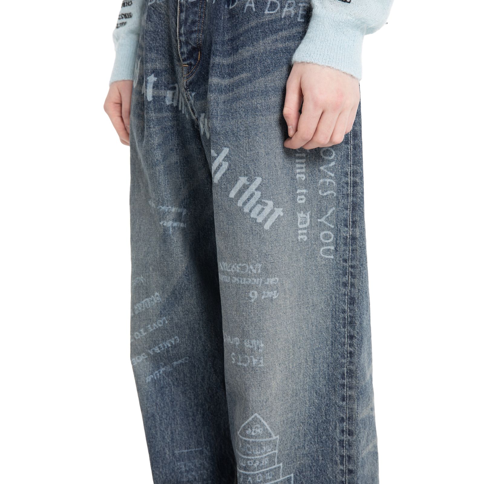 【残り一点】"TATTOO" Laser Printed Wide Denim Pants