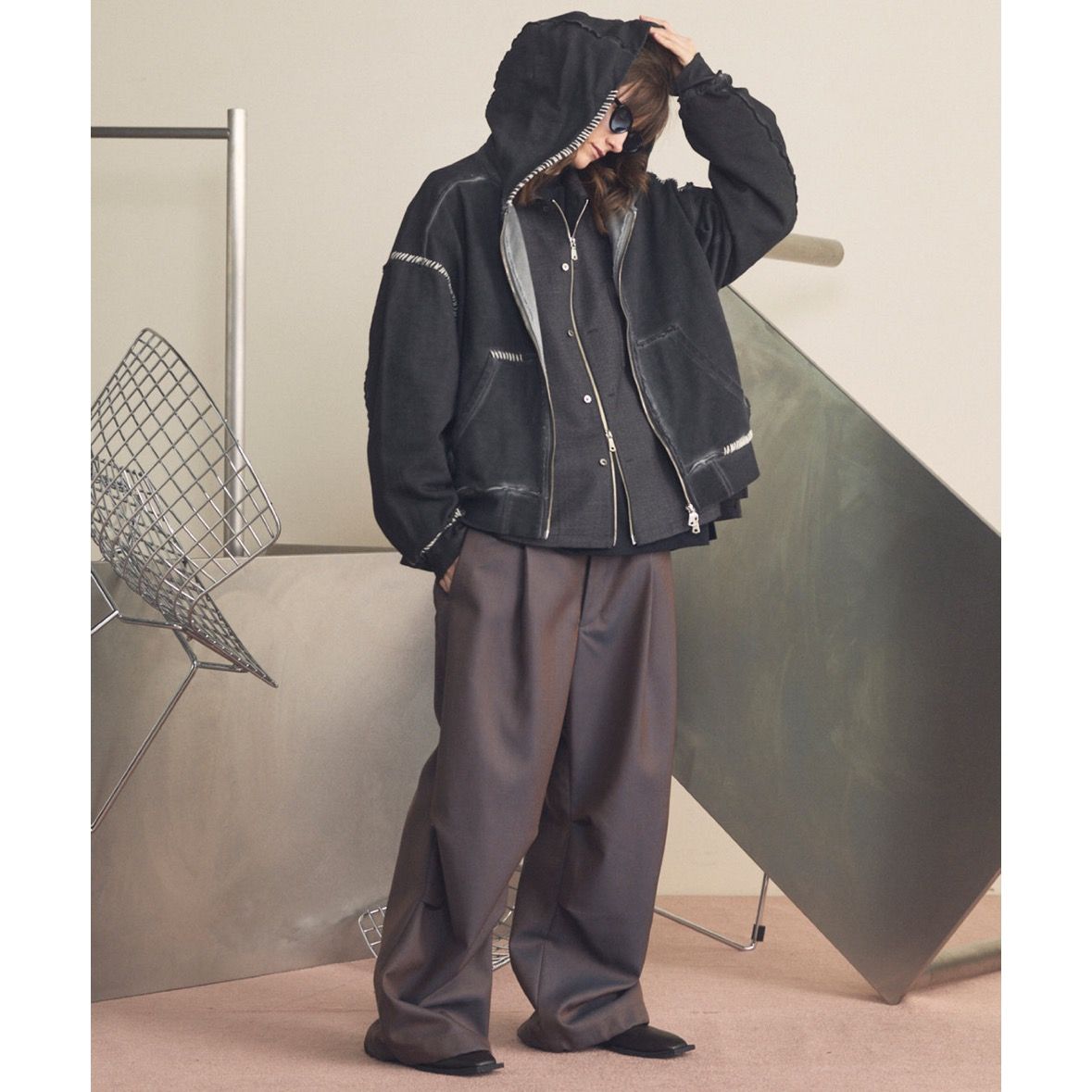 【残り一点】Over-Dye Embroidery Prime-Over Sweat Zip Hoodie