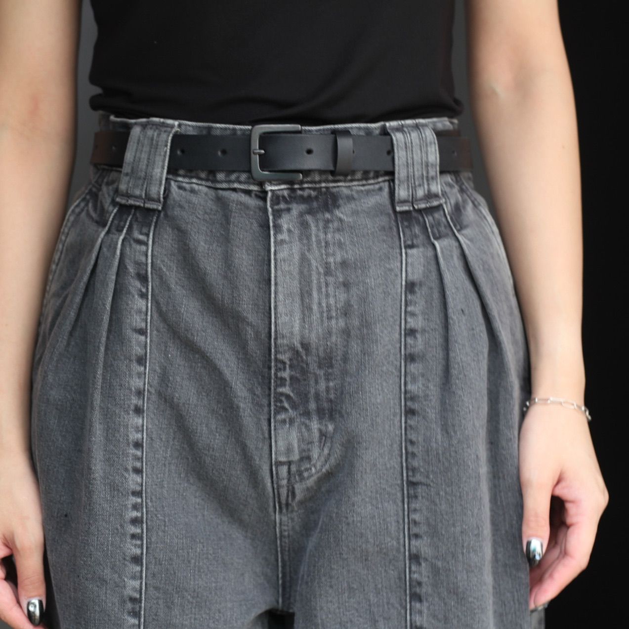 【残り一点】Vintaged Wash Denim 3pleated Wide-Leg Trousers