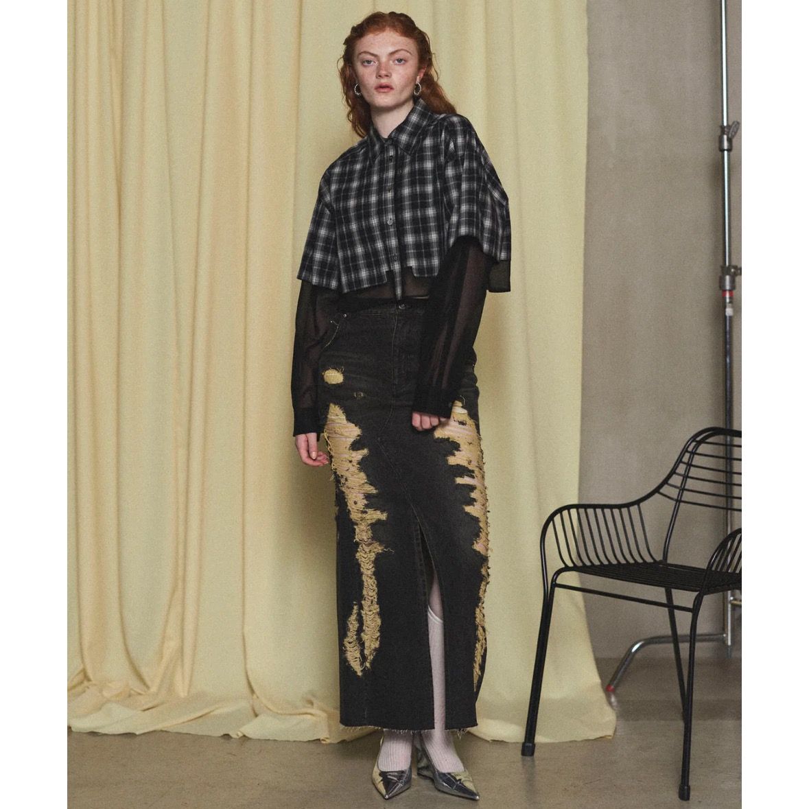 【残り一点】Layered Sheer Fabric Short Length Shirt