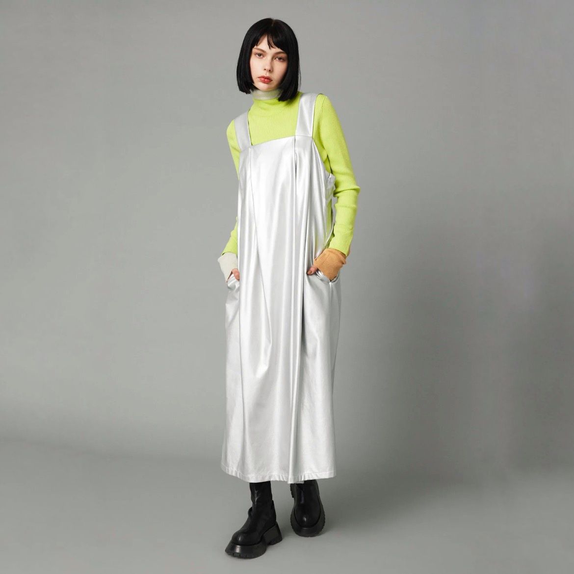【残り一点】Leather Like Long Dress