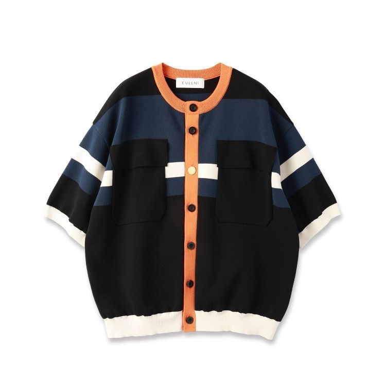 【残り一点】Collarless Buttoned Short Sleeve Knit Jacket