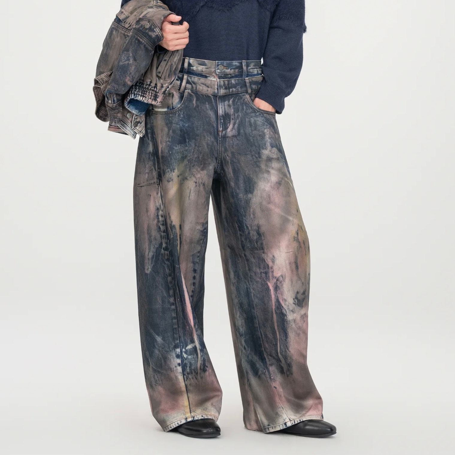 【残り一点】Brown Artistically Tie-Dyed Coated Denim Pants