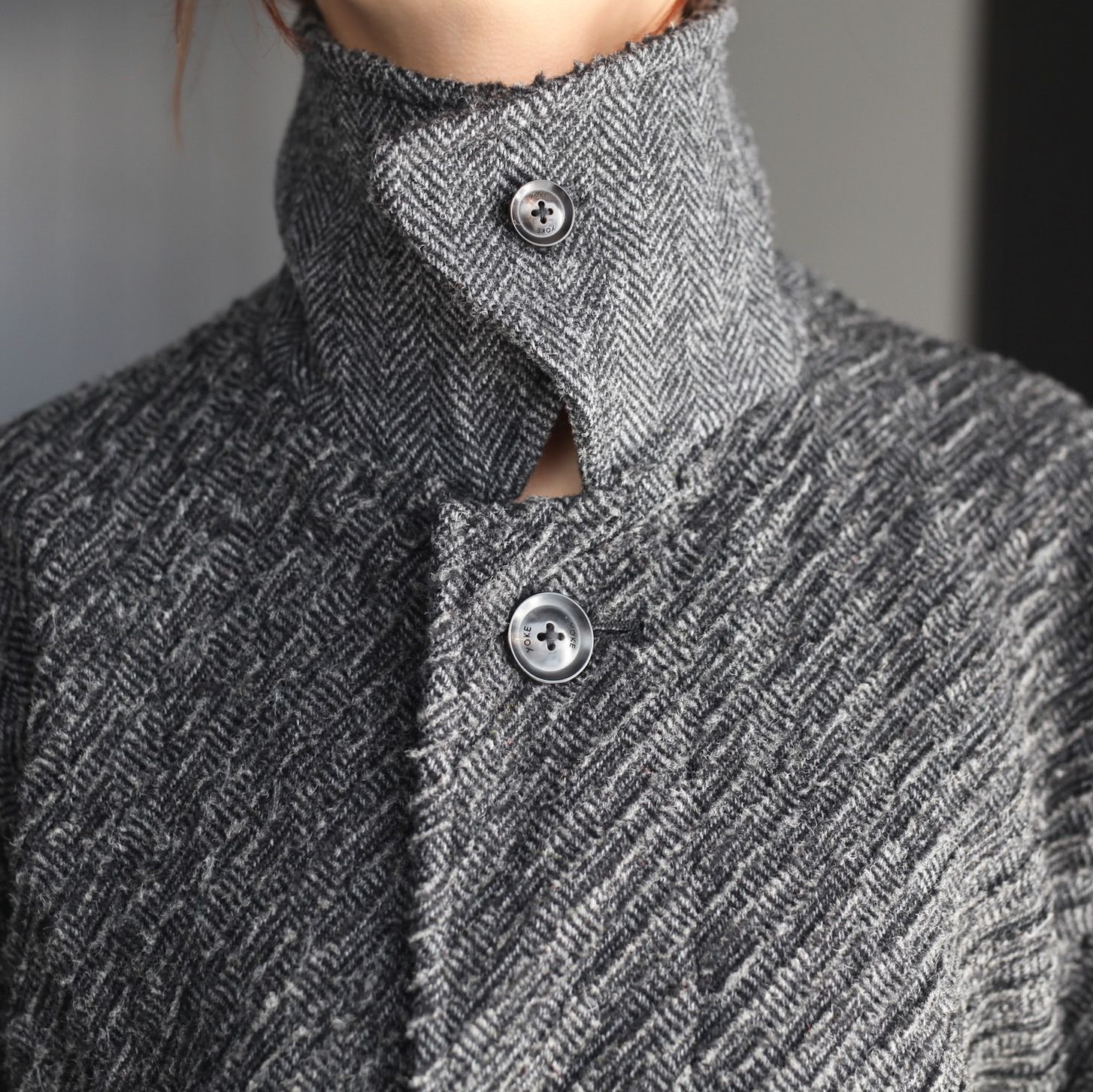 【残り一点】Herringbone Bonding Tweed Big Balmacaan Coat