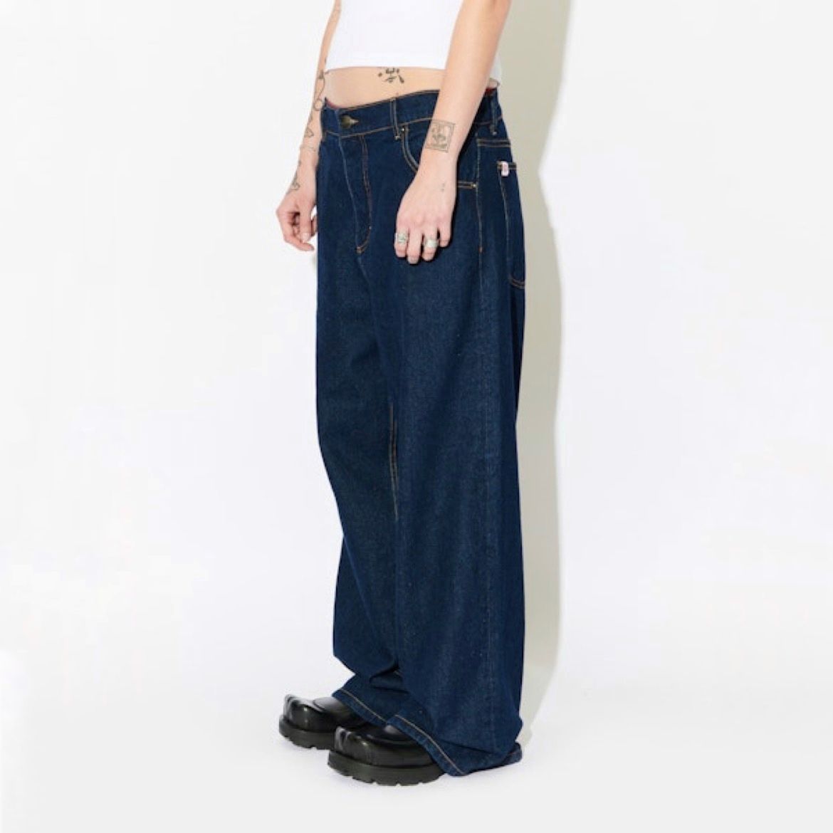 【残り一点】Wide Leg Jeans with Knit Patch Waisted