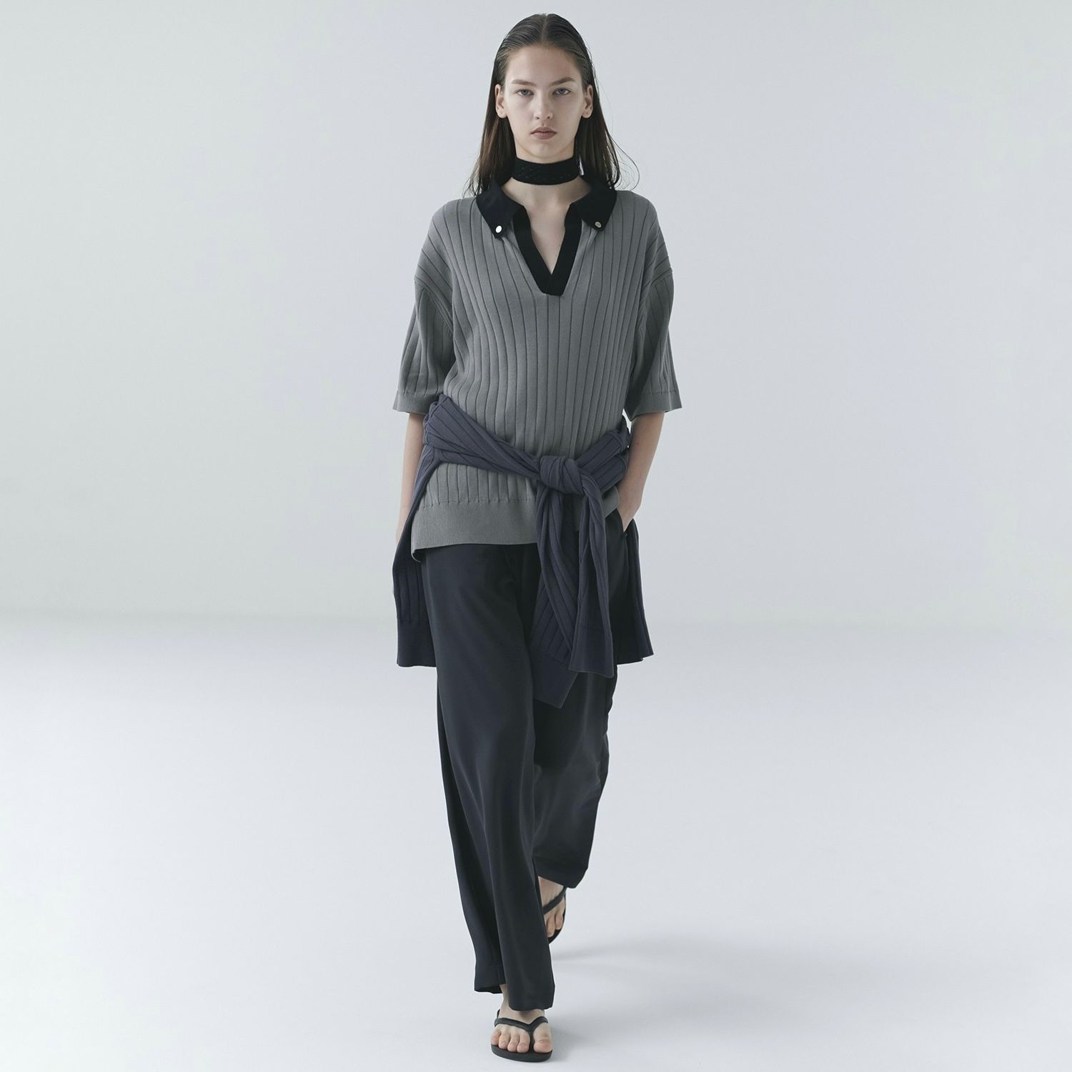 【残り一点】Wide Rib Skipper Collar Short Sleeve Knit