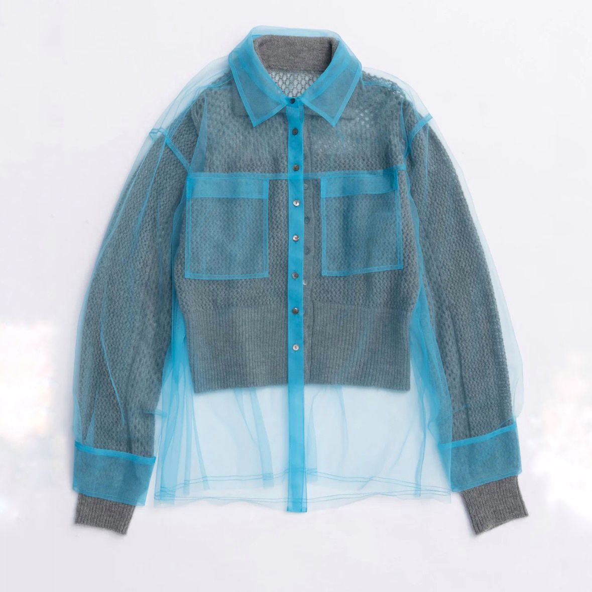 【残り一点】Tulle Shirt Layered Polo Knit Cardigan
