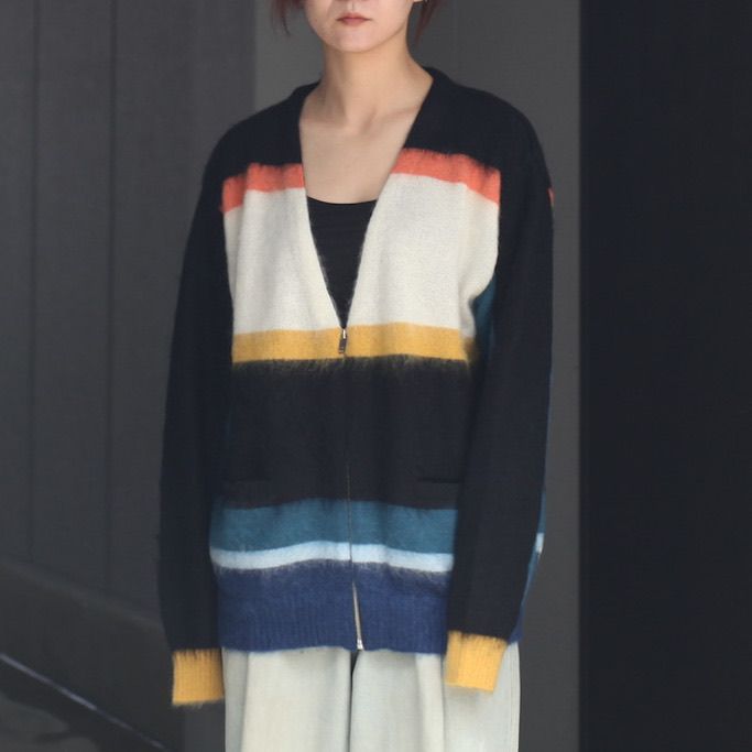 【残りわずか】Mohair Border V Neck Zip Cardigan